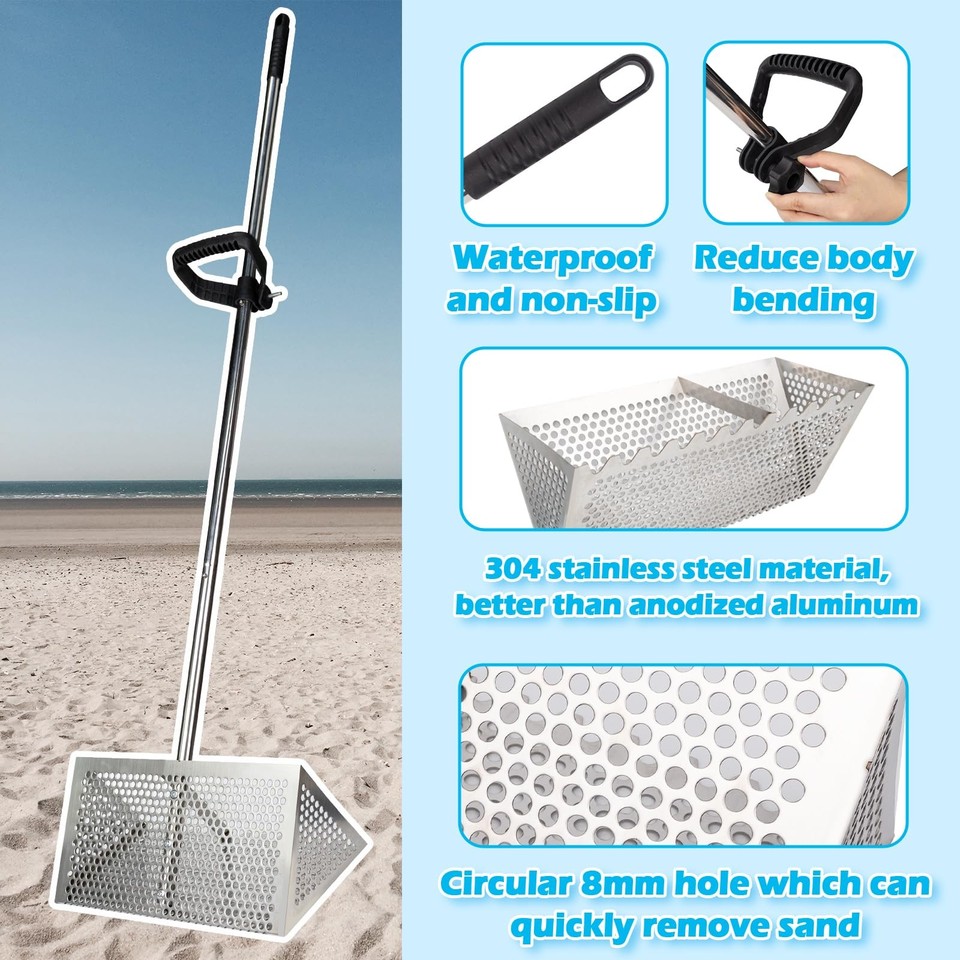 Sand Fleas Rake Set, Detachable 52 Inches Long Handle, Includes Sand ...