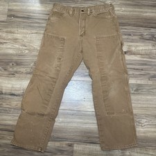 Vintage Round House Pants Men 34x28 Brown Double Knee Painter Carpenter USA Made