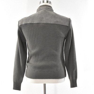 70s Vintage Mens S M Gray Suede Rib Knit Jacket Stand Collar Mod