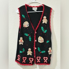 Vintage Basic Edition Black Holiday Knit Vest X-Large Ugly Sweater