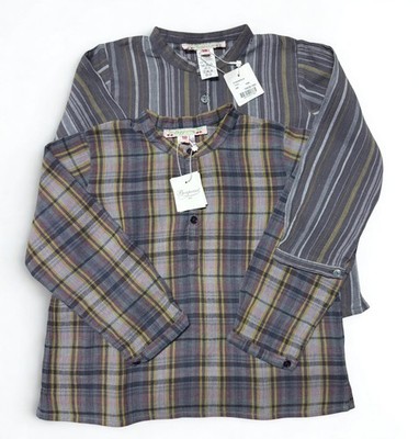 Bonpoint Baby Boy Shirt 12-18 Months Cotton Gray Check & Stripe Pattern