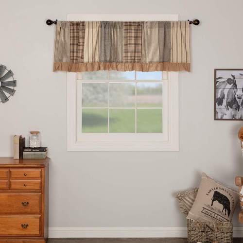 Sawyer Mill Charcoal Farmhouse Curtains for Kitchen Window Topper Linen Plaid... - Picture 2 of 8