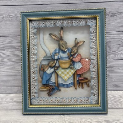 Hase 3D Box Rahmen Wandbild Handarbeit Decoupage Hasen Cottagecore 