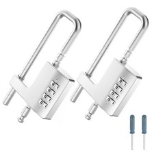 Cabinet Lock with Combination, U-Shaped Latches, Silver - 2pcs Adjustable C...
