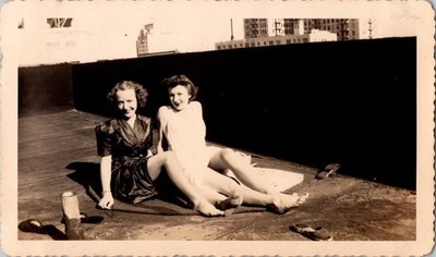 Vintage 1944 Snapshot Photo Two Women Dottie + I Rodeo Bar Rooftop Sunbathing