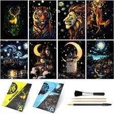 8-Glow in the Dark Scratch Art Rainbow Painting Kit  Engraving Craft Night V...