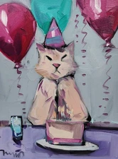 Jose Trujillo Fine Art PRINT 16x20" Collectible Artist Cat Birthday Party