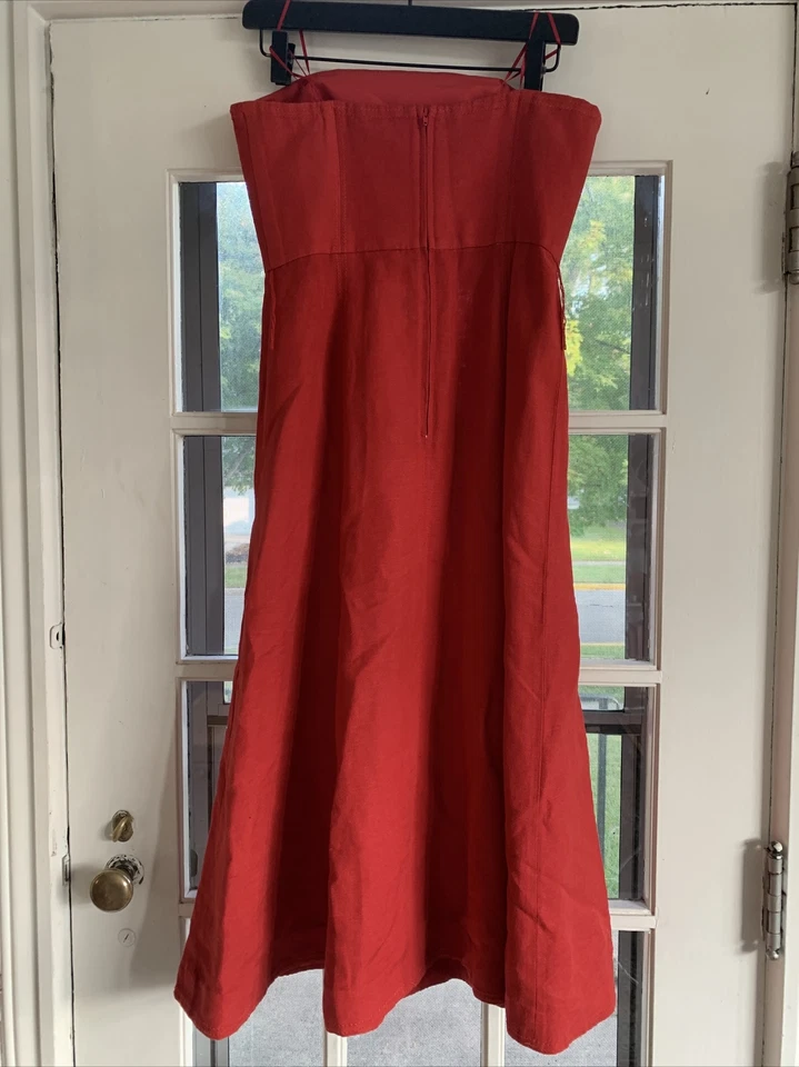 Vestido midi C/MEO Collective rojo lino confesiones sin tirantes faltante corbata M mediano Foto 2 de 4