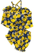 Mud Pie Lemon Toddler Girl Short Set cotton gauze bloomer 12-18m nwot