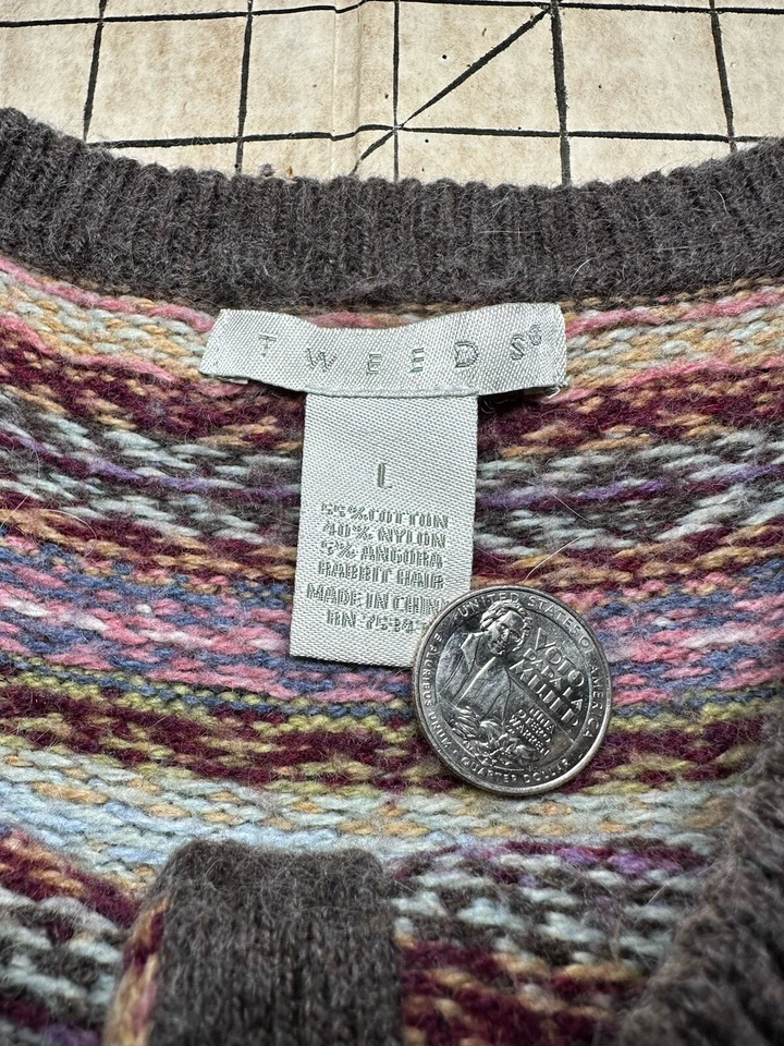 Tweeds Cardigan Angora Rabbit Fur Sweater Large Aztec Fair Isle  - Image 2 of 4