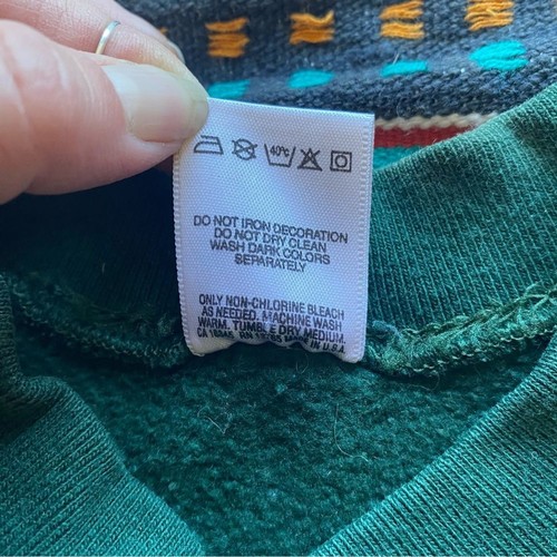 Vintage 90’s Fruit of the Loom Forest Green Graphic Crewneck Sweater. Sz 7. USA - Picture 6 of 7