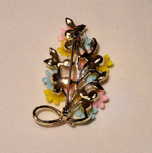 SPILLA VINTAGE FIORE PASTELLO TONO ORO - Foto 3 di 5