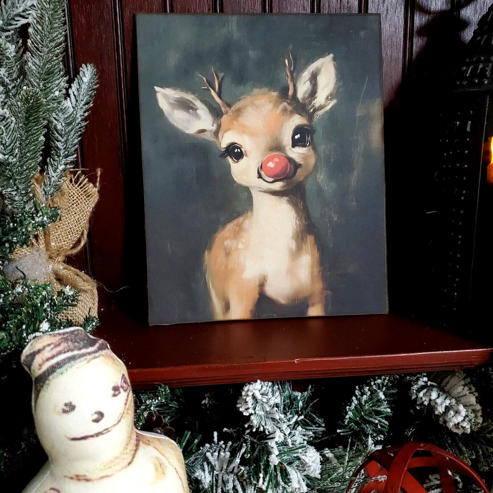 CUTE RUDOLPH RUDOLF OLD STEAMPUNK GOTHIC VICTORIAN VINTAGE STYLE CHRISTMAS SIGN - Image 3 of 4