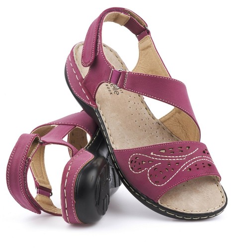 Womens Flat Wedge Heel Wide Fit Touch Close Mules Ladies Pink Sandals Shoes  Size | eBay