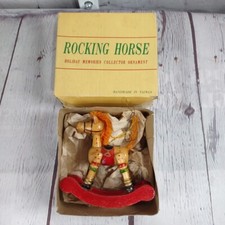 Vintage Wooden Rocking Horse Ornament Toy Decor Christmas Collectible 3.5" X 3.5
