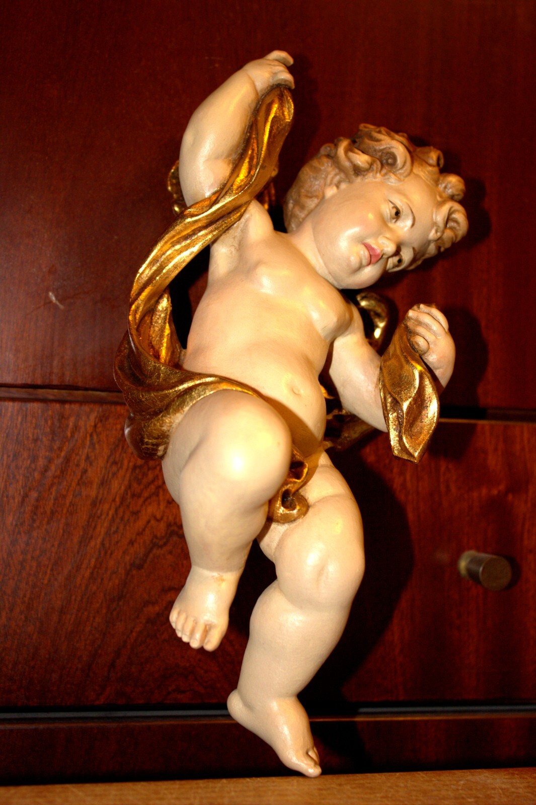 11" ANRI WOOD HAND CARVED CARVING ANGEL PUTTO CHERUB ITALY STATUE WALL FIGURE