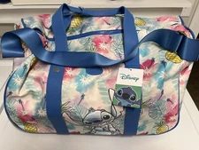 Disney STITCH Blue Rolling Luggage Duffle Bag Weekender Bio-World 20x12x11 NWT