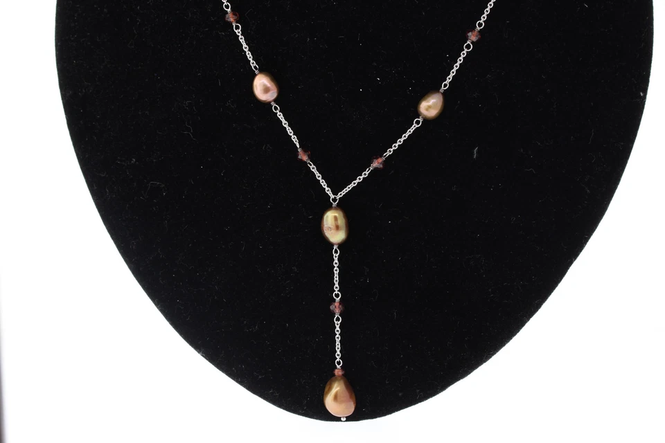 Nwot Argento Sterling Marrone Perla & Laboratrio Sintetico Granato Perlina - Immagine 3 di 4