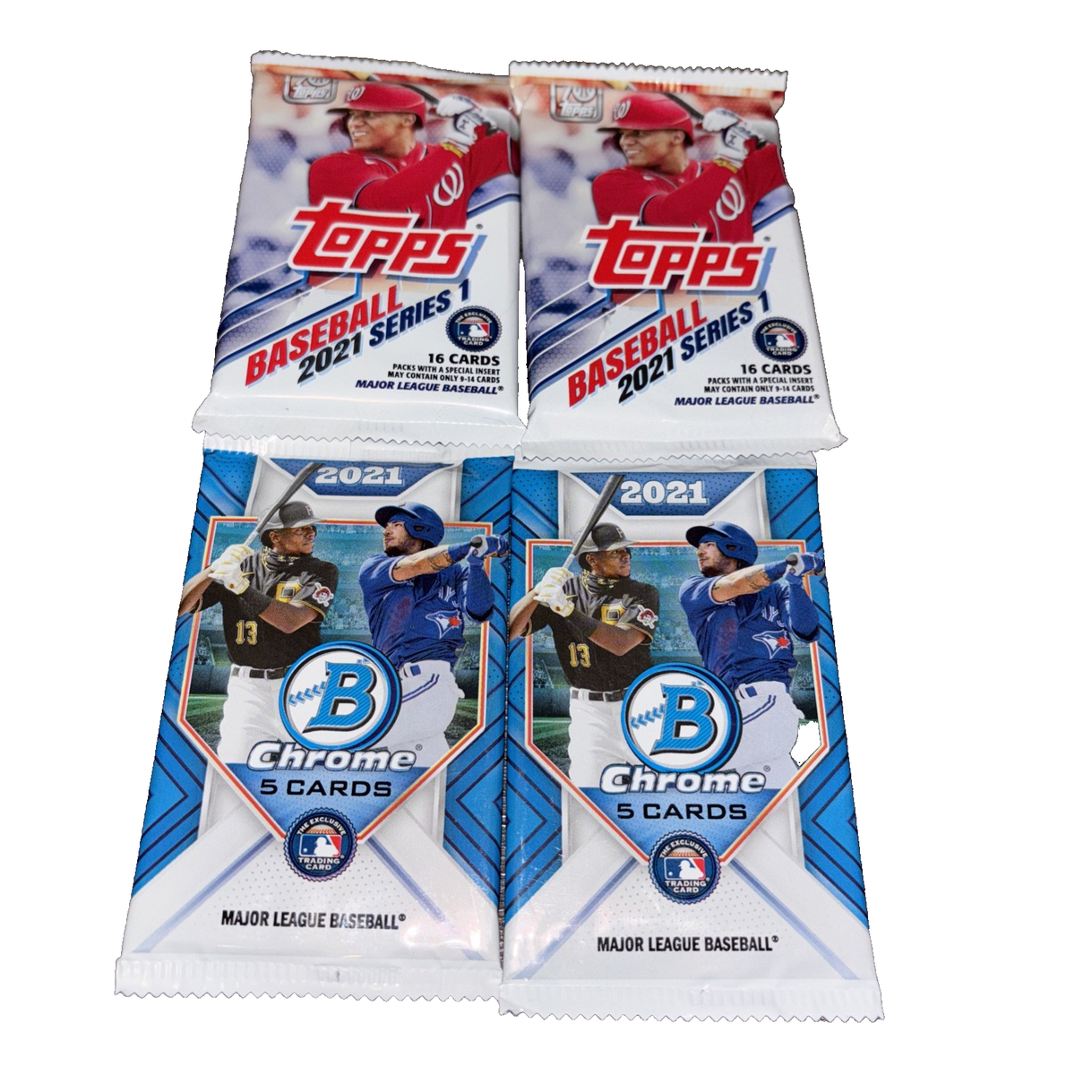 2)2021 Topps Series 1-16 Card Pks & (2)2021 Bowman Chrome Baseball