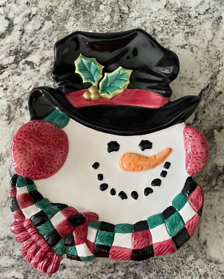 Fitz and Floyd Christmas Snowman Cookie Snack Canape Plate