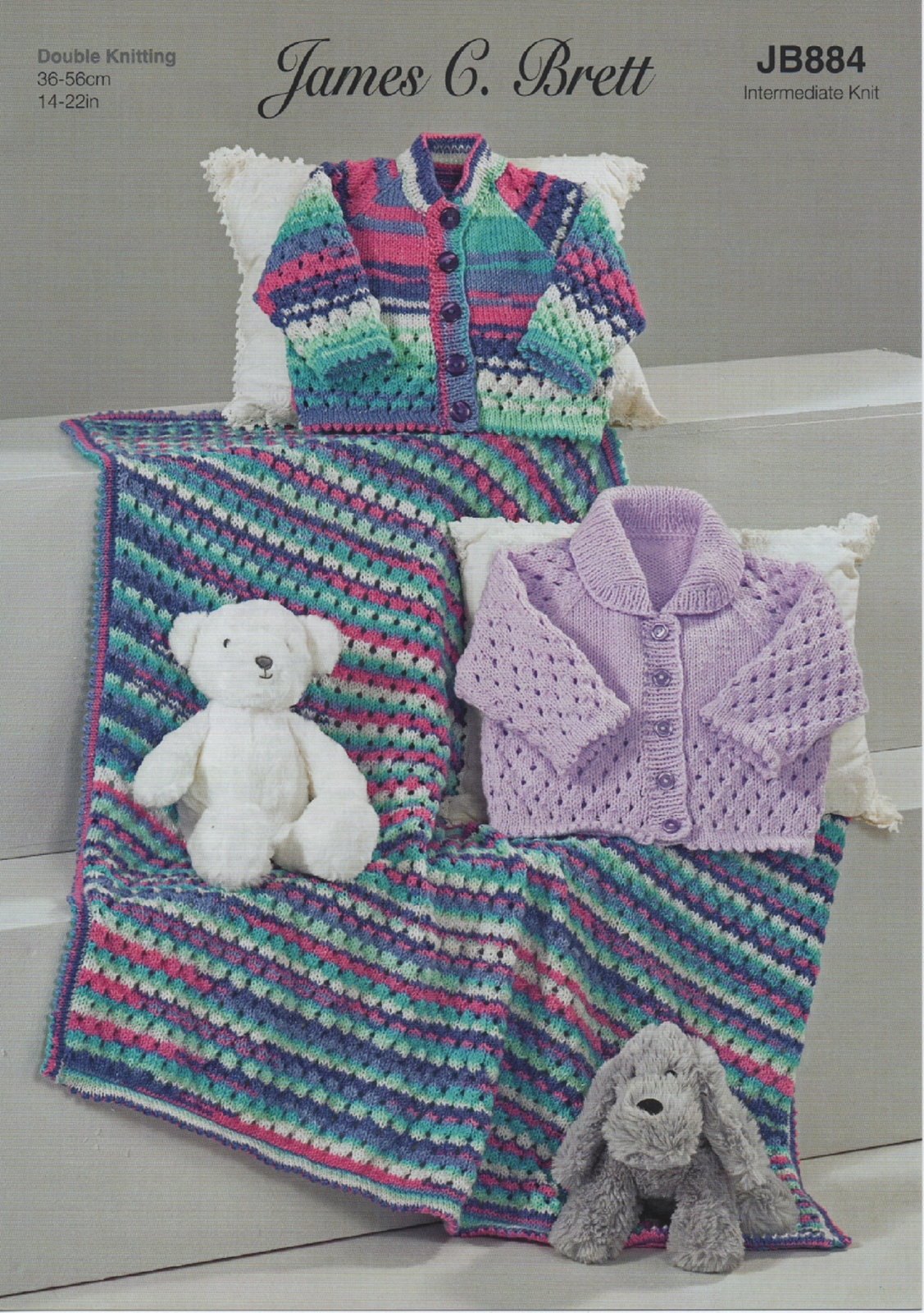 Knitting Pattern James Brett DK Intermediate Baby Blanket & Cardigans (JB884)