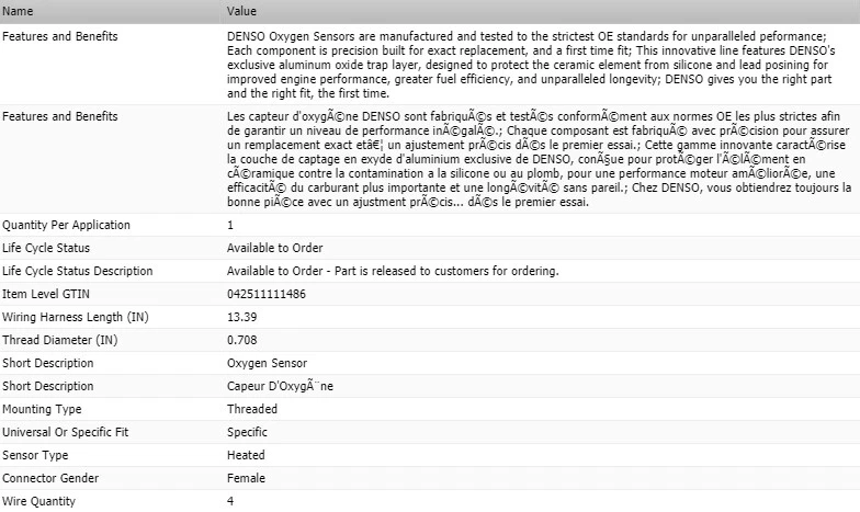 Датчик кислорода восходящего потока Denso для 2001-2003 BMW 330CI L6-3,0 л - Изображение 2 из 4