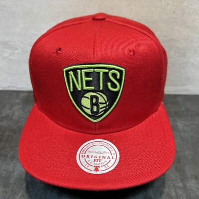Brooklyn Nets Hat Reverse Grinch Red Mitchell and Ness O.G. Snapback Cap H43
