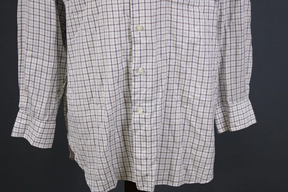 Camisa Luigi Borrelli Blanca Cuadros Manga Larga Abotonada Talla 17/43 Foto 2 de 4