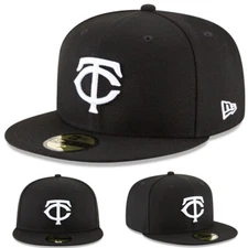 New Era Minnesota Twins 59Fifty Fitted Hat MLB Basic Black White Logo Size 7 3/4