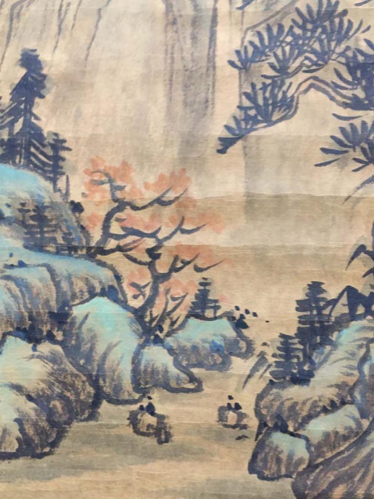 Wu Zhen Signed Chinese Hand Painted Calligraphy Scroll w/landscape