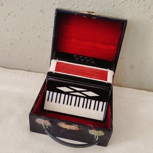 VTG Miniature Wooden Accordion in Case Salesman Sample Dollhouse ?? 1/12 Scale