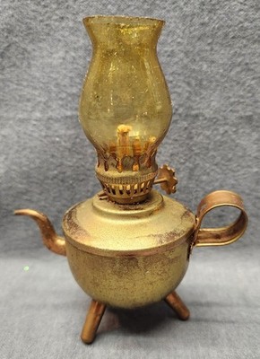 Vintage Mini Oil Hurricane Lamp Metal Brass Copper Teapot Coffee Pot 4.5''