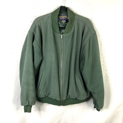 Vintage Duckster Jacket Mens Large Green Wool Bomber Full Zip Lined 568