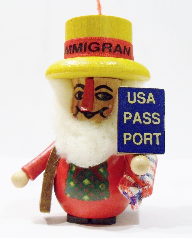 Steinbach Germany Immigrant Man USA Passport Wooden Wood Z 595 Vintage Ornament
