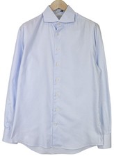 SUITSUPPLY Men's Formal Shirt 40/15.75 Extra Slim Blue Striped Cotton Long 