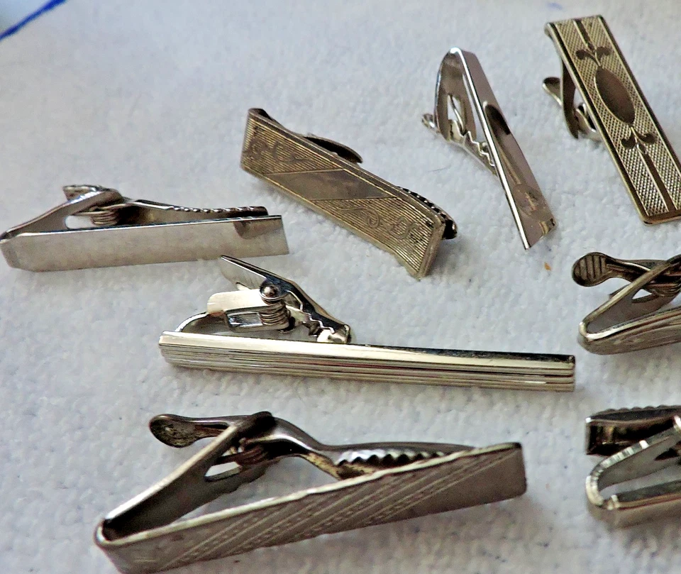 Assorted Vintage Silver Toned Tie Clips 12 pcs/ 1 pc Sterling - Image 3 of 4