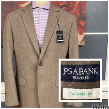 Jos A Bank Blazer Mens 46L Long Wool Blend Stretch Tailored Fit Textured Tan