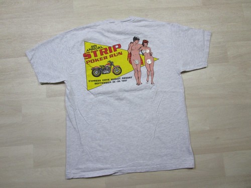 Vintage Motorcycle T Shirt (L) 90s Strip Poker Run Cypress Cove Nudist Resort - Picture 6 of 13