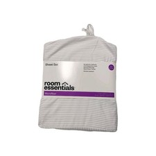 Room Essentials Twin/Twin XL Sheet Set New 3-Pc Set White Gray Stripe Microfiber