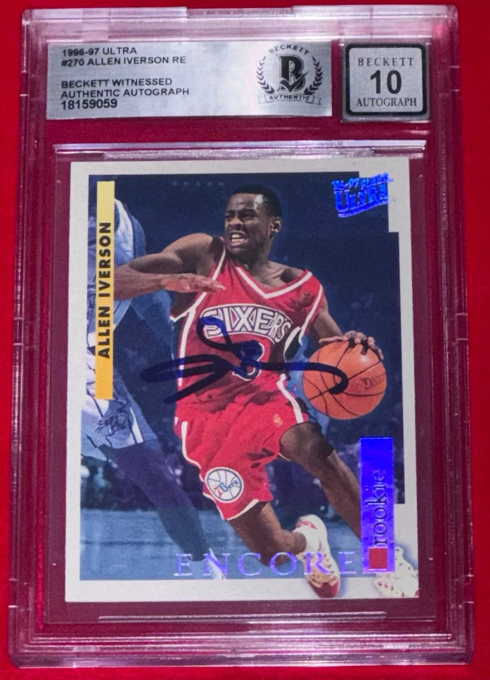 Tarjeta de novato Allen Iverson 1996-97 Fleer Ultra #270 firmada automática (RC) Beckett BAS Foto 4 de 4