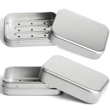 2PCS Aluminum Travel Soap Container with Lid Self Draining Soap Dish Metal St...