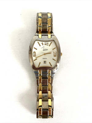 Vtg John Weitz Mens Two Tone Date Indicator Watch Analog Big Face