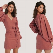 Na-Kd Puff Sleeve Tie Waist Dress