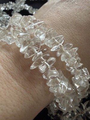 Klar Quarz Edelstein Chip Glas Perle sehr lang Lariat Halskette Schichtung Heilung