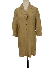 Per Se Carlisle Linen Silk Long Duster Trench Jacket Dress  Gold Beige sz US 4