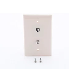 Leviton 40539-CMT Light Almond 1-Gang Phone Jack Coaxial Nylon Midsize Wallplate