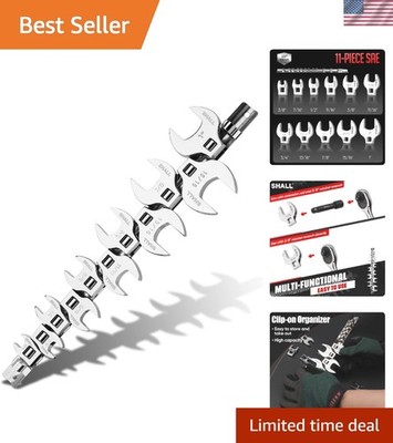 Expert-Grade 11-Piece SAE Crowfoot Wrench Set - Access Tight Fasteners with Ease