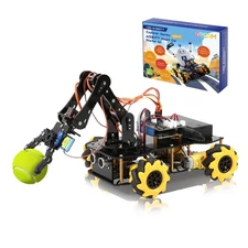 5DOF Smart Robot Arm Car Kit, 4WD Remote Control Car Compatible with Arduino/...