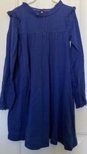 MINI BODEN Dress 140 cm Solid Navy, Eyelet Collar and Trim, Button Pleats 9-10 y