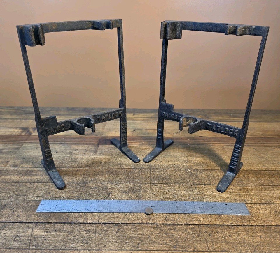2x Antique Baird & Tatlock Ltd. (London) Cast Iron Laboratory Stand Supports ☆UK